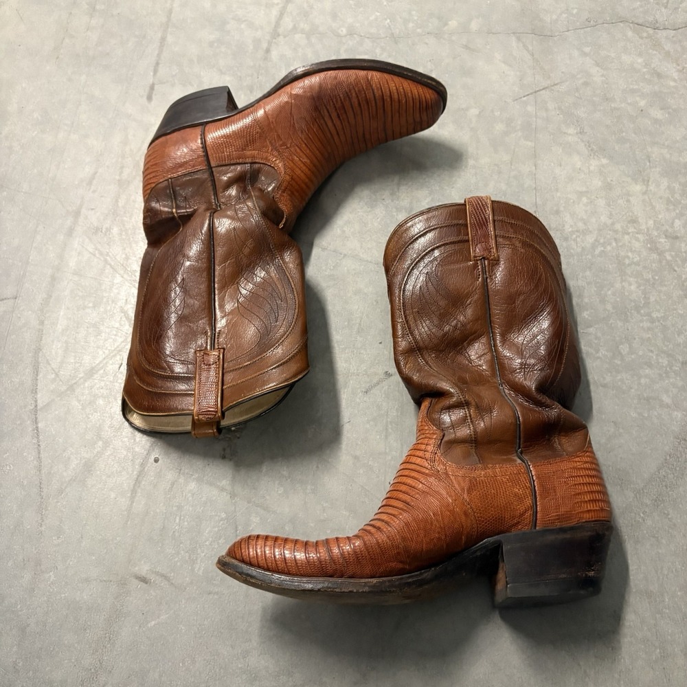 Vintage Dan Post Lizard Skin Cowboy Boots Mens 9.5 Goodyear Soles